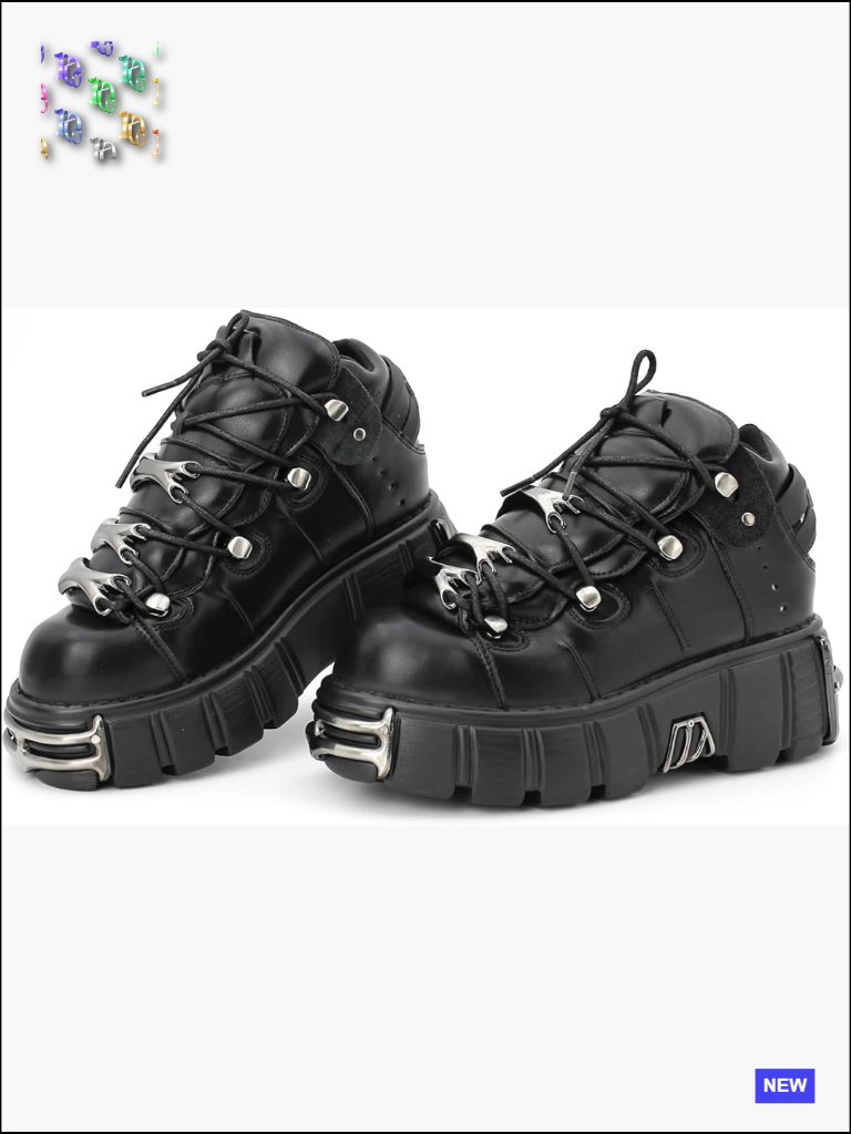 Metal Platform Goth Boots Punk Style Lace-Up Combat Ankle Bootie Chunky Sole